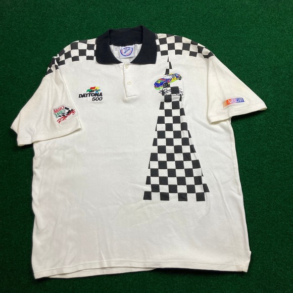 Vintage Nascar Polo Shirt Mens L White Black Kyle Petty 42 Mello Yello 90s USA - Picture 2 of 16